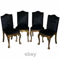 4 Louis Philippe Gold Gilt Black Velvet Upholstered Claw & Ball Dining Chairs