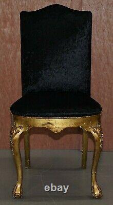 4 Louis Philippe Gold Gilt Black Velvet Upholstered Claw & Ball Dining Chairs