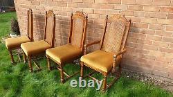 4 Lovely Antique upholstered chairs with cane back