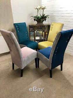 4 Next Dining Chairs Newly Upholstered In Multicoloured Velvet