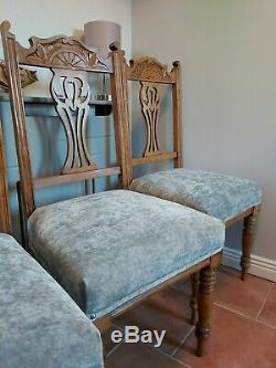 4 Oak Vintage Quality Newly upholstered Grey Velvet Dining Chairs Can Deliver