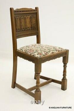 4 Old Charm Dining Chairs Tudor Fabric Light Oak Finish Carvings FREE Delivery