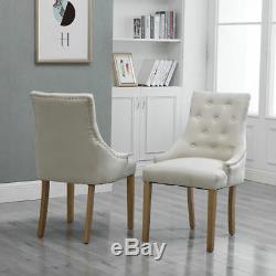 4 Pcs Beige Dining Accent Chair Curved Button Tufted Fabric Upholstered Scoop