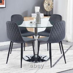 4 Velvet Upholstered Dining Chairs Retro Accent Diamond Black Metal Legs Kitchen