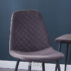 4 X Velvet Metal Leg Dining Chairs Fabric Upholstered seat Living Room GREY NEW