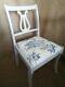 4 Vintage Dining Chairs Newly Upholstered And Painted In A Pale Grey