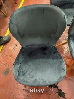 4 x Habitat ETTA Grey Velvet Upholstered Dining Chair Wooden Leg 1781843 BJ318