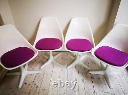 4 x Vintage 1960s Arkana white tulip swivel chairs newly upholstered