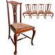 4 X Vintage Chippendale Style Dining Chairs Carved & Turned Mahogany Upholstered