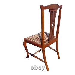 4 x Vintage Chippendale Style Dining Chairs Carved & Turned Mahogany Upholstered