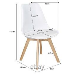 4pcs Upholstered Dining Chairs Cushioned Soft Padded Seat Beech Wood Legs White