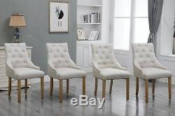 4xCurved Button Tufted Dining Chair Fabric Upholstered Accent Lounge Chair Beige