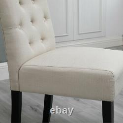 4x Beige Button Tufted High Back Dining Chairs Fabric Upholstered Kitchen Room
