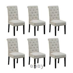 4x Beige Button Tufted High Back Dining Chairs Fabric Upholstered Kitchen Room