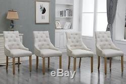 4x Beige Curved Button Tufted Dining Chairs Fabric Upholstered Accent Lounge New