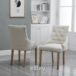 4x Beige Curved Button Tufted Dining Chairs Fabric Upholstered Accent Lounge New