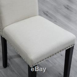 4x Beige Dining Room Dining Chairs High Back Fabric Upholstered with Rivets
