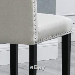 4x Beige Dining Room Dining Chairs High Back Fabric Upholstered with Rivets