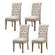 4x Beige Fabric Dining Chairs Button Tufted High Back Upholstered Kitchen Room