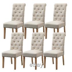 4x Beige Fabric Dining Chairs Button Tufted High Back Upholstered Kitchen Room