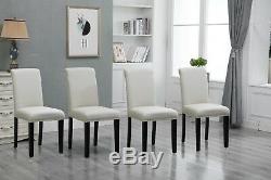 4x Beige Upholstered High Back Fabric Rivets Dining Chairs Wood Legs Diningroom