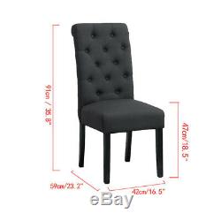 4x Dark Grey Button Tufted High Back Dining Chairs Fabric Upholstered Kitchen