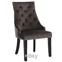 4x Dining Chairs Accent Armchair High Back Upholstered Velvet Rivet Button Brown