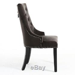 4x Dining Chairs Accent Armchair High Back Upholstered Velvet Rivet Button Brown