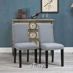 4x Dining Room Gray Dining Chairs High Back Fabric Upholstered with Rivets Chair