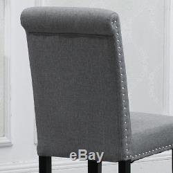 4x Dining Room Gray Dining Chairs High Back Fabric Upholstered with Rivets Chair