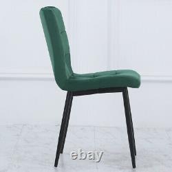 4x Emerald Green Velvet Dining Chairs Button Upholstered Padded Seat Metal Legs