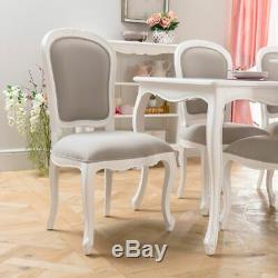 4x French Chateau White Painted Grey Upholstered Dining Chair- BRAND NEW- FW26-4