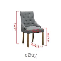 4x Gray Curved Button Tufted Dining Chairs Fabric Upholstered Lounge Dining Room