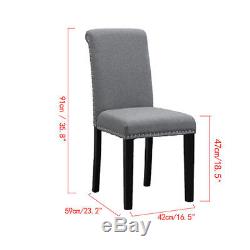 4x Gray Dining Chairs High Back Fabric Upholstered with Rivets Chair Dining Room
