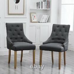 4x Grey Curved Button Tufted Dining Chairs Fabric Upholstered Accent Dining Room