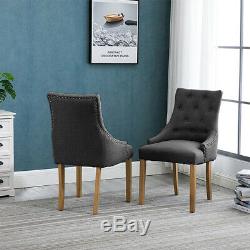 4x Grey Curved Button Tufted Dining Chairs Fabric Upholstered Accent Dining Room