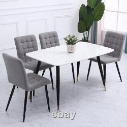 4x Grey Linen Kitchen Dining Chairs Lounge Cube Design Padded Seat Metal Legs