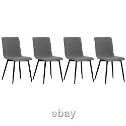 4x Grey Linen Upholstered Dining Chairs High Back Padded Seat Kitchen Bar Dining