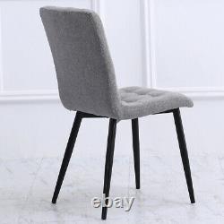 4x Grey White Linen Upholstered Dining Chairs Metal Legs Home Kitchen Furniture