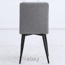 4x Grey White Linen Upholstered Dining Chairs Metal Legs Home Kitchen Furniture