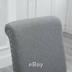 4x High Back Grey Upholstered Fabric with Rivets Dining Chairs Wood Leg Diningroom