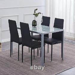 4x High Back PU Leather Dining Chairs Padded Seat Metal Legs Dining Room Kitchen