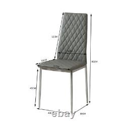 4x Modern Dining Chairs Kitchen Chair Grey Faux Leather Padded Seat Chrome Legs