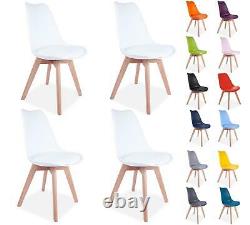 4x Modern Dining Chairs Nodric PU Leather Padded Seat Wood Legs