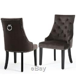4x Occasion Upholstered Seating Buttoned Dining Chair Velvet Back Ring Armchairs