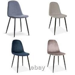 4x Retro Upholstered Dining Chairs with Black Legs Modern Velvet/Fabric