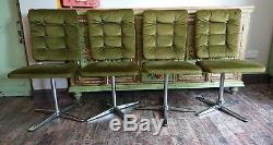 4x mid century 60s retro draylon upholstered swivel dining chairs chrome base