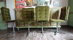 4x mid century 60s retro draylon upholstered swivel dining chairs chrome base