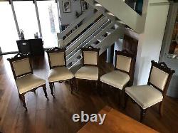 5 Victorian Antique Upholstered Dining Chairs c1850 1890