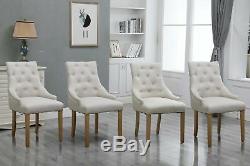 6Pcs Fabric Upholstered Curved Button Tufted Accent Lounge Dining Chair Beige UK